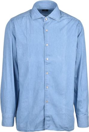 LUIGI BORRELLI NAPOLI Overhemden, Heren, Blauw, L, Denim, Denim Shirt