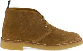 Gucci GG monogram suede boots - men - Calf Suede/Rubber/Calf Leather - 10.5 - Brown