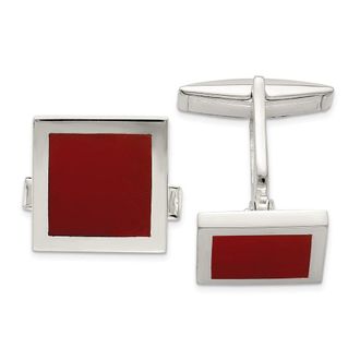 Diamond2Deal Sterling Silver Red Agate Cuff Links