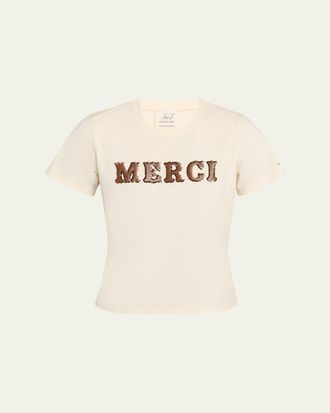 Cinq &agrave; Sept The Leather Applique Merci Shrunken Tee