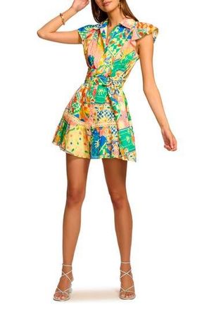 Ramy Brook Marceline Belted Cotton Poplin Mini Shirtdress in Garden Print at Nordstrom Rack, Size Large
