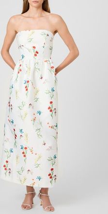 French Connection Christine Floral Strapless Fit & Flare Midi Dress in Daisy Yellow Sophie Flower at Nordstrom, Size 12