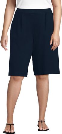 Lands End Knit High Rise Pleated 12 Bermuda Shorts in Radiant Navy at Nordstrom, Size 2X
