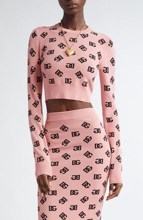 Dolce & Gabbana Logo Jacquard Crop Crewneck Sweater in F0473 Rosa Polvere Scuro at Nordstrom, Size 10 Us