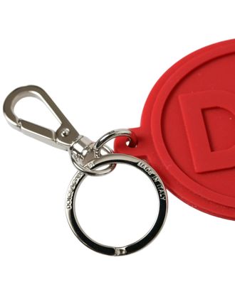 Dolce & Gabbana Womens Red Rubber Dg Logo Silver Brass Metal Keyring Keychain Accessory