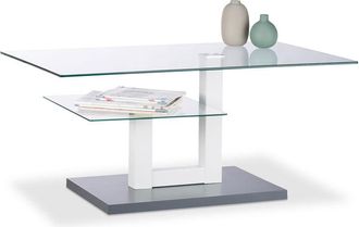 Relaxdays Relaxdays Mesa Centro De Cristal Rectangular Con Repisa Para Sal&oacute;n, Gris, Vidrio, Metal Y Dm, 45 X 100 X 60 Cm