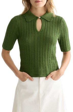 Scotch & Soda Pointelle Short Sleeve Cotton Blend Sweater in Garden Green at Nordstrom, Size X-Small