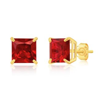 MAX + STONE 14k Yellow or White Gold 7mm Princess Cut Gemstone Square Stud Earrings