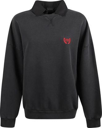 Balenciaga Top met geborduurd polokraagje - Dames - Sweatshirts - Zwart - S - Katoen - Hoodies & sweatvesten