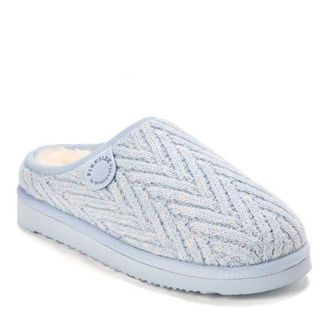 Dearfoams Fireside Greta Genuine Shearling Knit Clog Slipper in Light Blue at Nordstrom, Size 11