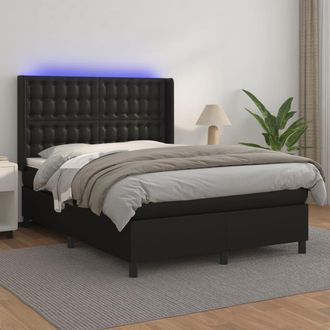 vidaXL Vidaxl - Cama Box Spring Colch&oacute;n Y Led Cuero Sint&eacute;tico Negro 140x190 Cm