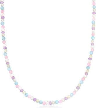 Ross-Simons Pastel Multi-Gemstone Bead and 3-3.5mm Cultured Pearl Necklace in 18kt Gold Over Sterling