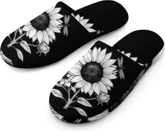 Generic Sunflower with Dragonflies Mens House Slippers Slip Indoor Slipper On Shoes Warm Outdoor
