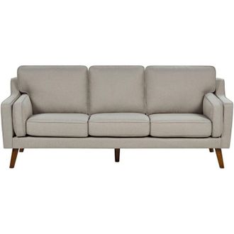 Beliani Divano moderno a 3 posti imbottito in tessuto beige e gambe in legno Lokka