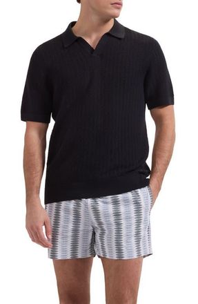 Bugatchi Cruz Diamond Stripe Print Swim Trunks in Platinum at Nordstrom, Size X-Large