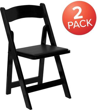 Flash Furniture 2 Pack Black Wood Folding Chair with Vinyl Padded Seat