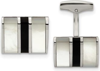 Diamond2Deal Stainless Steel Polished Mother Of Pearl and Black Onyx Cufflinks