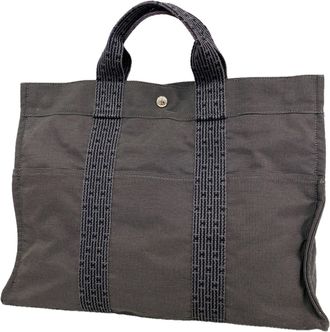 Herm&egrave;s Gray Nylon Tote Bag (Pre-Owned)