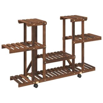 Berkfield Home Flower Stand with Wheels 110x25x78 cm Solid Wood Fir in Brown | Size: 110 x 25 x 78 cm