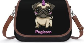 Generic Pugicorn Crossbody Bag Womens Handbag PU Message Bags Shoulder Purse with Adjustable Strap