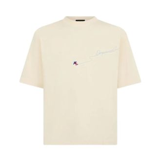 Dsquared2 Katoenen T-shirt met geborduurd logo - Heren - Tops - Beige - Maat: M Katoen