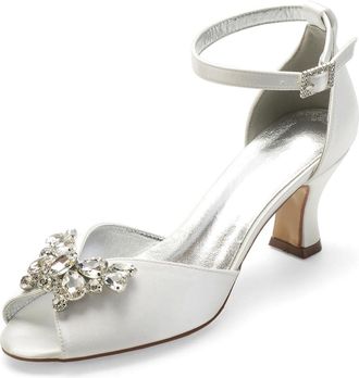 Generic Bridal Wedding Shoes Low Heel Wedding Shoes Bride Rhinestones Mid Heels Bridal Shoes Women Wedding Sandals 6.5Cm,Ivory,2 UK