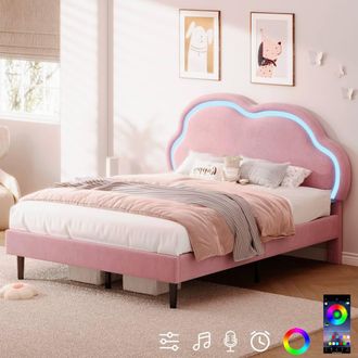 Matteo Pink 4ft6 Double Upholstered Bed Frame - LED Cloud Headboard, Velvet