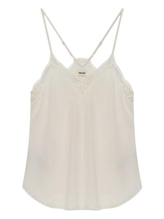 Zadig&Voltaire lace-trimmed tank top - women - Silk - M - Neutrals