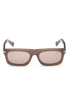 Ermenegildo Zegna 55mm Rectangular Sunglasses in Milky Taupe /Light Bronze at Nordstrom