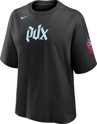 Nike Womens Portland Fire Boxy Cotton T-Shirt in Black | W11668P13POR26-BLK