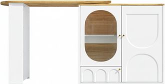 Urban Meuble Mesa de exterior blanca y madera con almacenaje integrado