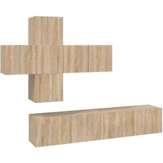 vidaXL Juego De Mueble Tv 7 Piezas Madera Contrachapada Roble Sonoma Vidaxl