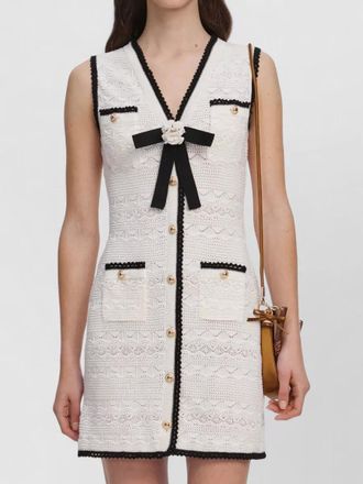 Self Portrait knit mini dress v neck bow detail