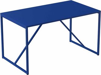 Oviala Mesa de comedor rectangular de 4 plazas de acero azul oscuro