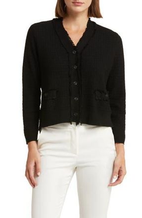 Adrianna Papell Frayed Waffle Knit Cardigan in Black at Nordstrom Rack, Size X-Small