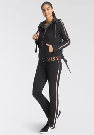 H.I.S Trainingsanzug H.I.S, Damen, Gr. 46, rosa (schwarz, rose, gold), Obermaterial: 94% Polyester, 6% Elasthan, Basic schmal, Sportanz&uuml;ge Trainingsanzug, S