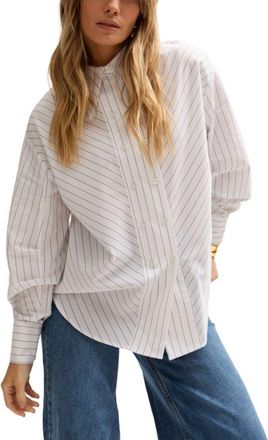 Lily And Lionel Dapper Double Placket Stripe Shirt in White at Nordstrom, Size 10