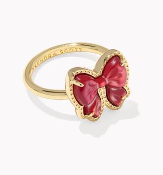 Kendra Scott Womens Haley Bow Band Ring In Gold Scarlet Red Mother Of Pearl