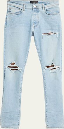 Amiri Mens MX1 Croc-Effect Repaired Stretch Skinny Jeans