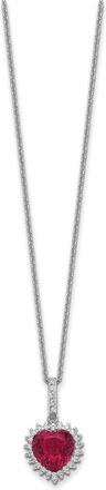 Diamond2Deal Sterling Silver Rhodium-plated Lab Created Ruby and CZ Heart Halo Pendant Necklace