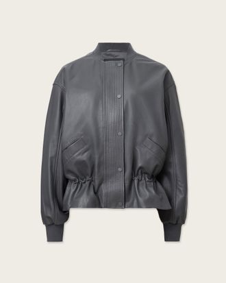 AllSaints Leather Sofi Drawstring Leather Bomber Jacket, Size: UK 10/US 6