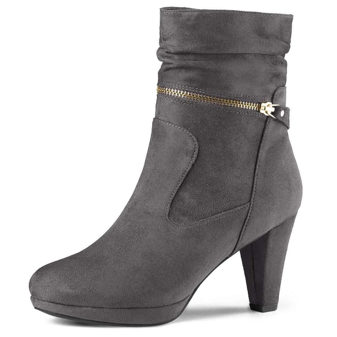 Allegra K Damen-Stiefeletten – Glitzernd, Spitze, Blockabsatz 9 Cm, Mit Reißverschluss