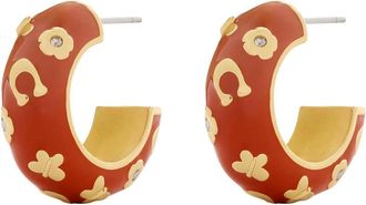 Coach Floral Enamelled Hoop Earrings - Gold - One Size