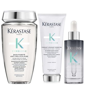 Kerastase Womens K&eacute;rastase Symbiose Anti-Dandruff Trio - Purifying Shampoo 250ml, Soothing Conditioner 200ml & Intensive Night Serum 90ml for Oily Sensitive Sca