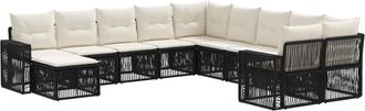 vidaXL Conjunto De Sof&aacute;s De Jard&iacute;n 11 Uds. Negro Y Blanco Crema Vidaxl