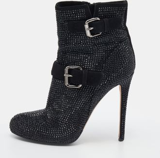 Le Silla Black Suede Embellished Ankle Boots