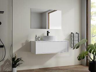Vente-Unique Mobile per bagno sospeso con lavabo singolo tondo 94 cm Bianco - TEANA II