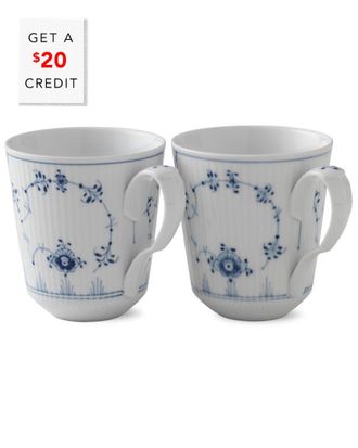 ROYAL COPENHAGEN Blue Fluted Set Of 2 Plain Mugswith $20 Credit