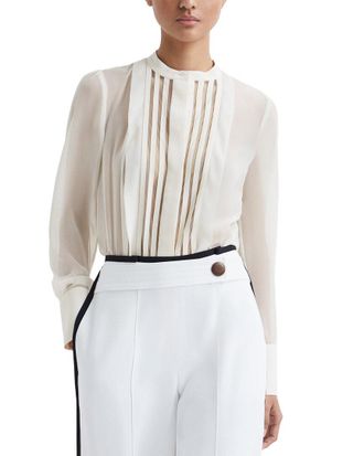 Reiss Noa Sheer Stripe Panel Blouse