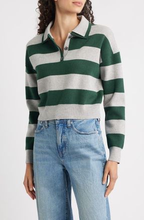 525 america Rugby Stripe Double Collar Long Sleeve Polo in Grey Mist Heather Multi at Nordstrom, Size X-Large